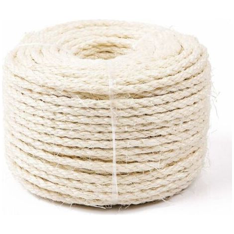 Corde de Sisal Naturel 8mm Remplacement Cordage Ancien Accessoire Idéal pour remplacer Poteaux de l'arbre à Chat, Balles Jouets en Sisal Inclus (25m, Blanc)
