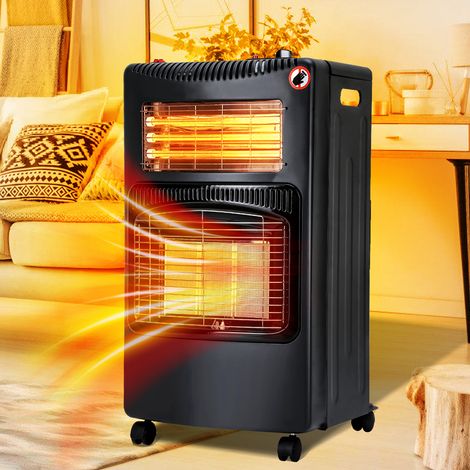 Jiubiaz Poêle hybride GPL 4200 W et quartz 1200 W, allumage piézo, roulettes, 2 adaptateurs UE