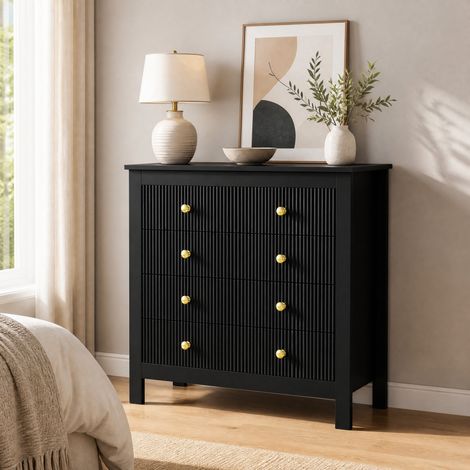 Commode 79x39,5x80,5 cm en panneaux de bois noir, avec rangement pour salon FloraGrace (1/5)