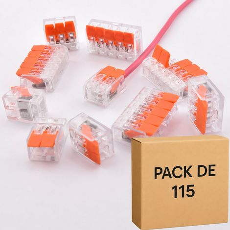 Alternative WAGO 221 – Pack Pro 115 bornes à levier transparentes – 2, 3 et 5 contacts – PCT-412 / 413 / 415 – 32A