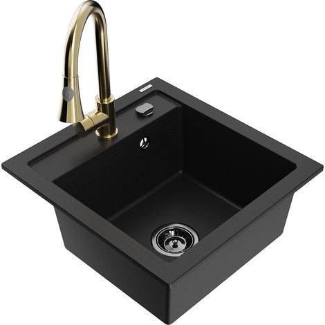 Mexen Vito Granitspüle 1-Becken mit Küchenarmatur Elia, schwarz - 6503-77-670101-50-B (1/5)