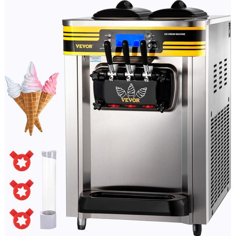VEVOR Máquina de Helado Suave Rendimiento de 22-30 L/hora, Máquina de Helado Comercial de Encimera, 3 Sabores, Tolva de Mezcla de 6 L, para Heladerías, Panaderías, Restaurantes, 74,5 x 54 x 86 cm