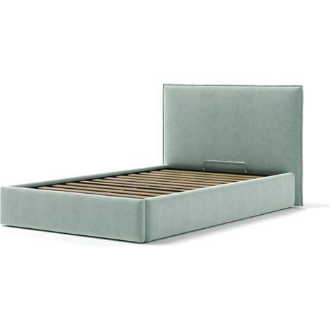 letto una piazza e mezza "zoom" in tessuto colore celeste con rete e contenitore, 120x190 (1/4)