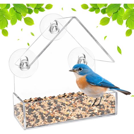 Mangeoire pour Oiseaux, Mangeoires à fenêtre Acrylique Transparent, de Nourriture avec 3 Ventouses, pour Jardin Extérieur, Balcon, Observation Intérieure - 15 15 6 cm (1/5)