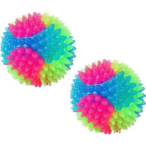 Lot de 2 balles lumineuses pour chiens, balles élastiques clignotantes qui s'illuminent dans le noir, jouet interactif pour chiots, chats et chiens - Balle scintillante à picots