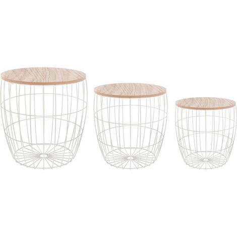 Set de 3 Tables à café Blanche en Métal et MDF