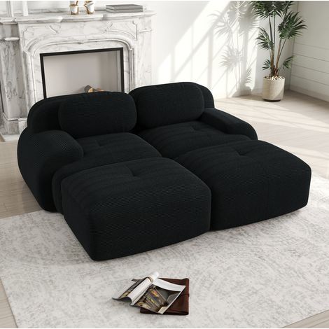 Divano angolare modulare 208/178 cm nero in velluto a coste, senza struttura e antiscivolo (1/5)