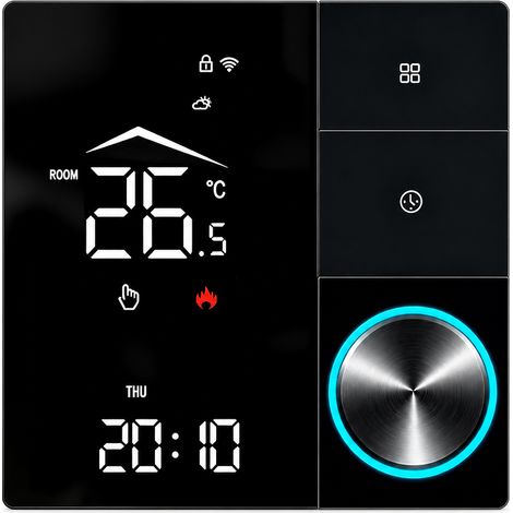 Thermostat de chauffage au sol à bouton rotatif, noir, sans Wi-Fi, 3 A, pour chauffage à eau/chaudière (1/5)