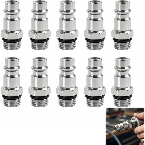 10PCS Raccord Rapide Mâle 1/4" Euro Conique, Raccord Rapide Air Comprimé 1/4 NPT Mâle, Embout Pneumatique Mâle avec Sortie 13 mm, Coupleur pour Compresseur et Tuyau d'Air, Connecteur Résistant (1/5)