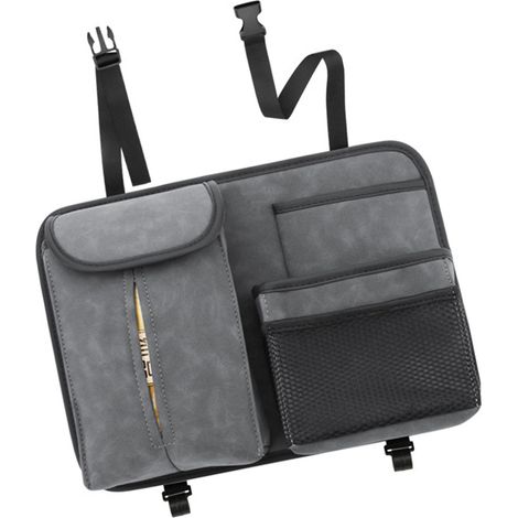 Hängende Aufbewahrungstasche für den Autositz aus PU-Leder, Rückenorganizer mit Haken, grauer Taschentuchhalter, 4 multifunktionale Taschen (1/5)