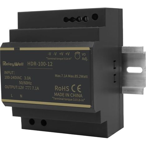 Alimentation sur rail DIN HDR 12 V, 85,2 W, 7,1 A, transformateur 230 V à 12 V, alimentation 12 V HDR-100-12 (1/5)