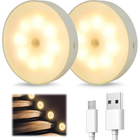 2 Pièces Veilleuse Détecteur de Mouvement, Lumières LED Ultra-Lumineuses, Économique en Énergie, Blanc Chaleureux (1/5)