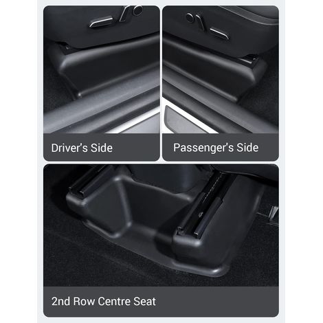Protezione inferiore per sedile Tesla Model Y in TPE, coprisedile scorrevole anti-calcio, coprisedile per base sedile per Model Y 2021-2024 Accessori interni Nero (3 pezzi) (1/4)