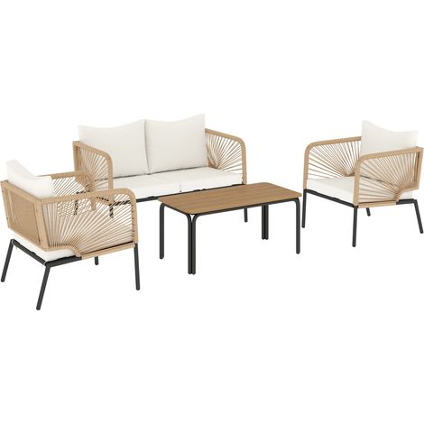 4-Piece Outdoor Furniture Set, Metal & PE Rattan, White