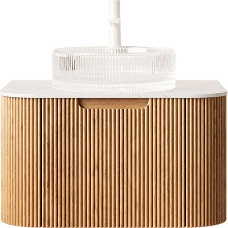 Mueble de baño suspendido 61 cm con lavabo redondo de vidrio y cajón soft-close HOMVRA (1/5)