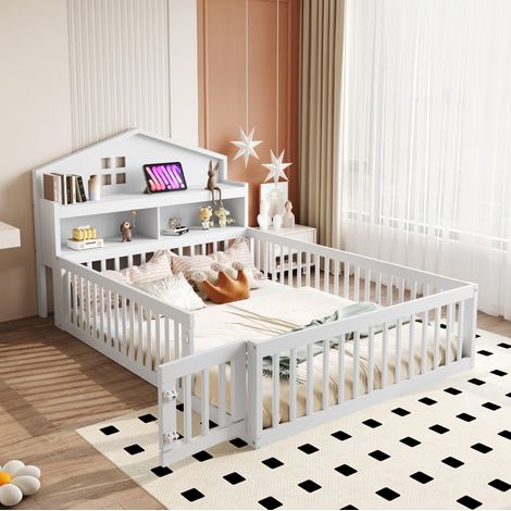Letto Singolo 140x200 cm con Struttura in Legno Massello Bianco (1/5)