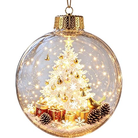 Boule de Noël en cristal acrylique transparent, décoration lumineuse suspendue en forme de lapin endormi, style américain, pendentif pour sapin de Noël avec animaux de compagnie. (1/5)
