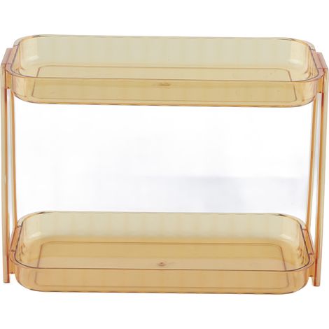 Support de rangement cosmétique double couche transparent détachable moderne organiseur de maquillage pour table de toilette marron foncé (1/5)