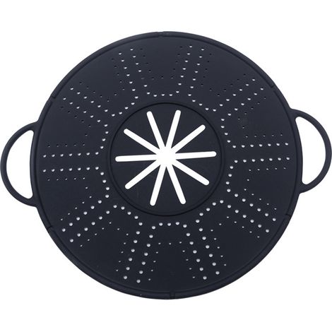 Protector de silicona para cocinar, antisalpicaduras y platillo para ollas, resistente al calor, fácil de limpiar, 34 cm x 28 cm, color negro