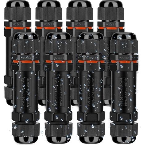 Raccord Électrique Étanches IP68, Connecteur de Câble Électrique Boîte de Derivation Étanche Éxterieur 3 Fils, Domino Etanche Boîte de Jonction pour Câble Ø 3 à 12 mm (8 Pcs)