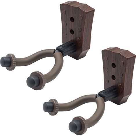 Set di 2 ganci da parete per chitarre acustiche – effetto legno marrone, modello 2 con fissaggio sicuro (1/2)