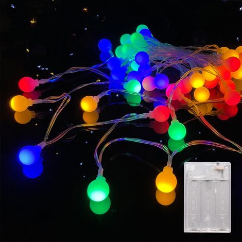 Guirlande lumineuse boule pour intérieur, 5 m, 50 LED, fonctionne avec piles AA, idéale pour chambre d'enfant, Noël, fête, jardin et balcon (5 m, 50 LED, multicolore) (1/4)