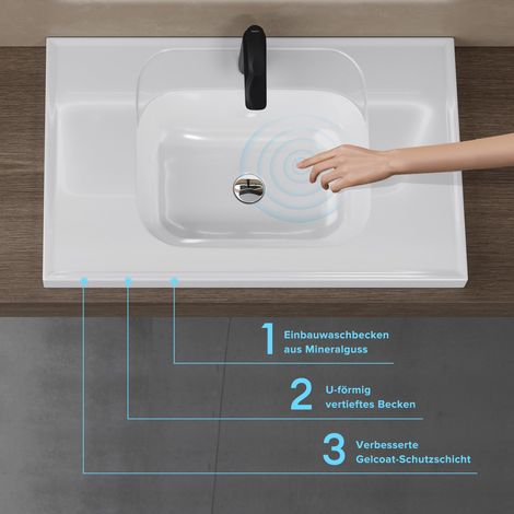 doporro Lavabo da Appoggio 80cm, Lavabo Bagno Sospeso Lavandino Bagno Angolare Colossum3601-800 Lavabo da Minerale fuso (1/5)
