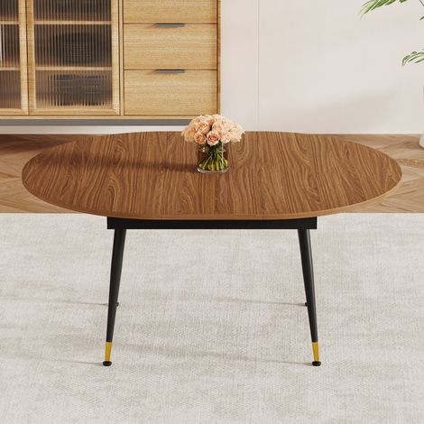 Table ovale extensible salle à manger aspect noyer plateau MDF pieds métal robuste 6 à 10 convives 200x120x74 cm moderne cuisine (1/5)