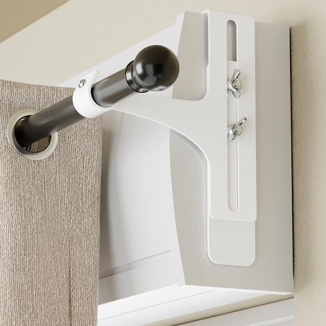 Lot de 2 Supports de Tringle à Rideaux sans perçage, Support Rideau Coffre volet Roulant, métallique et Durable, Ø20-28 mm, Tringle Rideau sans perçage Coffre volet Roulant, Blanc (1/5)
