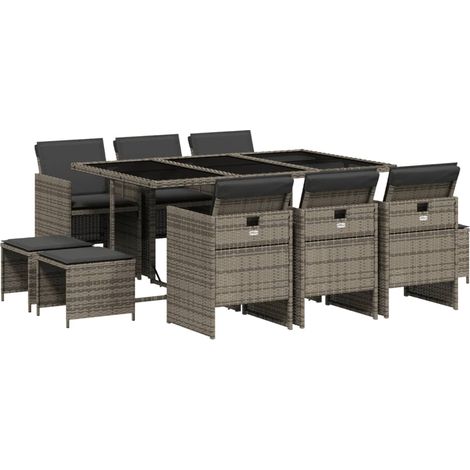 Maison Exclusive - Set da Pranzo da Giardino 11pz con Cuscini in Polyrattan Grigio (1/5)