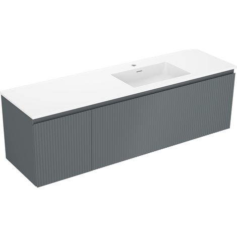Mexen Rivel armario de baño de 160 cm con lavabo Otis derecho, 1S, 1D, ranurado, grafito/blanco mate (1/5)