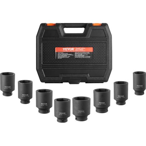 VEVOR Jeu de Douilles a Chocs Profondes pour Ecrous d’Essieu 8PCs, Coffret de Douilles pour Ecrous a Entrainement de 1/2 po 12,7 mm, 12 Pans, Outil de Montage et Demontage pour Reparation Automobile