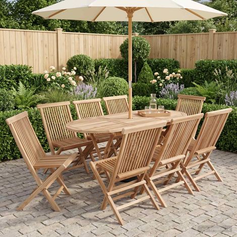 Teenpull – Gartenmöbel Set 9 Stk. Natur Massivholz Teak (1/5)