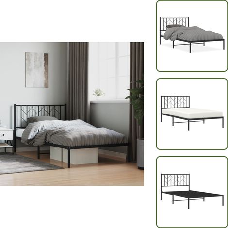 The Living Store Bettgestell mit Kopfteil Metall Schwarz 107x203 cm - Metallbettfundament - Schwarzes Bettgestell - Doppelbettgestell - Boxspringrahmen - Bettrahmen Schwarz (1/5)