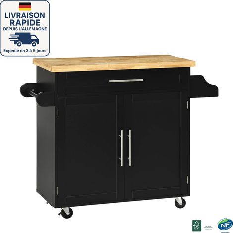 MODFU - Carrito de Cocina de Madera con 4 Ruedas y Estantes Ajustables, 2 Puertas y 1 Cajón, 109x40x89cm, Negro (1/5)