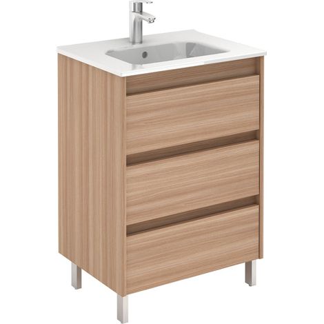 ROYO SANSA Mueble de Baño con Lavabo 3 Cajones Nogal Arenado - Medida: 60 CMS - ref: C0072559 (1/2)