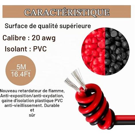 20AWG 0.52mm² PVC Cable 2 Wires Red/Black, 5 m Red/Black Tinned Copper Multistrand Cable for LED Strips, Electronics and Low Voltage Circuits 12V/24V (1/4)