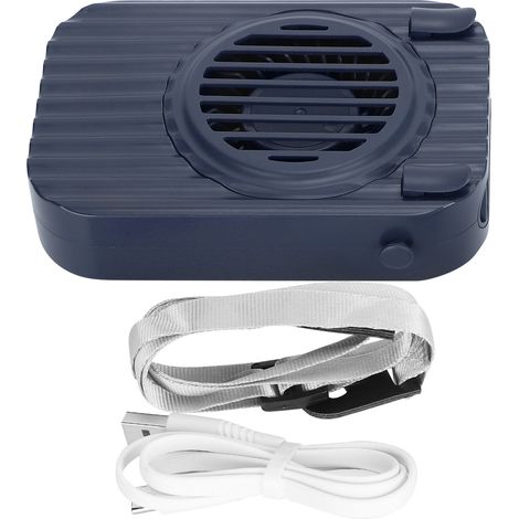 Ventilateur de cou portable USB rechargeable, 3 vitesses, mains libres, design léger et pratique (Bleu) (1/5)