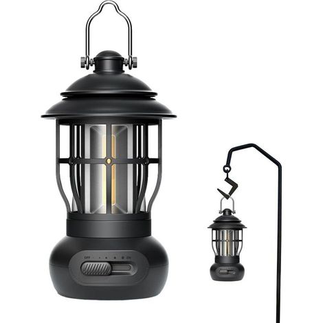 Lampe de camping LED, portable et rechargeable, 4 modes d'éclairage, parfaite lampe lanterne, 1200MAh d'autonomie, adaptée à la randonnée, à l'usage domestique - noir (1/5)