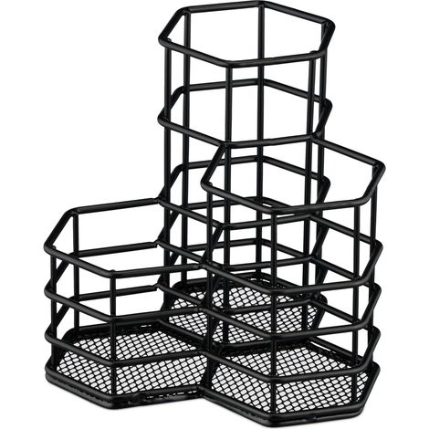 Organizer per pennelli da trucco 12,5 x 12 x 12,5 cm design moderno compatto bagno in metallo nero 130012877