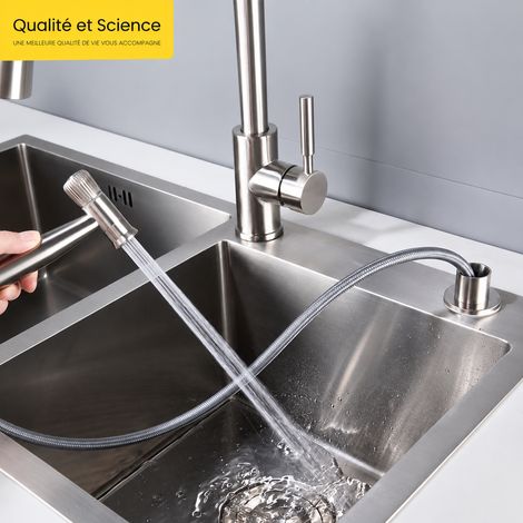 Kit douchette de rinçage extractible pour évier de cuisine en acier inoxydable pistolet double fonction avec support 959 g – Livraison gratuite (1/5)