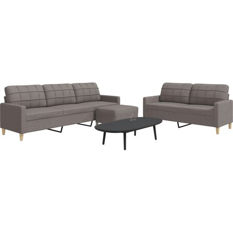 3-tlg. Sofagarnitur mit Fußhocker Taupe Stoff (1/5)
