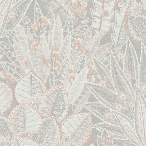 Papel pintado floral Profhome 396534 papel pintado vinílico estampado en caliente tejido non tejido ligeramente texturado con ornamentos florales mate gris beige blanco 5,33 m2