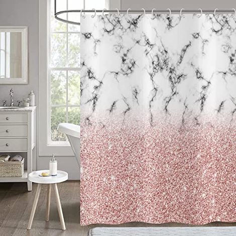Rideau de Douche Rose Or Scintillant 180x180 - Gris et Blanc Aspect Marbré, Baignoire Abstrait Moderne Luxe Art Imperméable Polyester Tissu Lavable (1/4)
