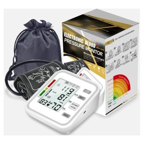 Fully Automatic Upper Arm Type Electronic Blood Pressure Monitor, English Voice Control Blood Pressure Measuring Device for Home Use, Silver
