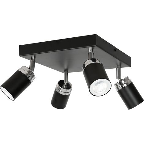 Plafonnier carré 4 spots noir/chrome GU10 Reno Luminex
