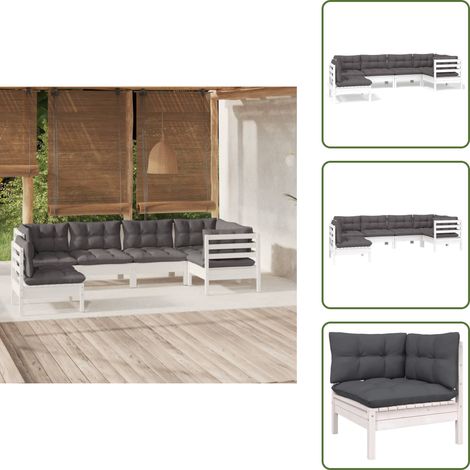 6-tlg. Garten-Lounge-Set mit Kissen Weiß Kiefernholz - Garten Lounge Set - Kiefernholz Möbel - Outdoor Möbel - Loungemöbel - Gartengeräte (1/5)