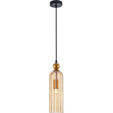 Suspension moderne or/noir verre ambre Levie Italux E27 (1/4)