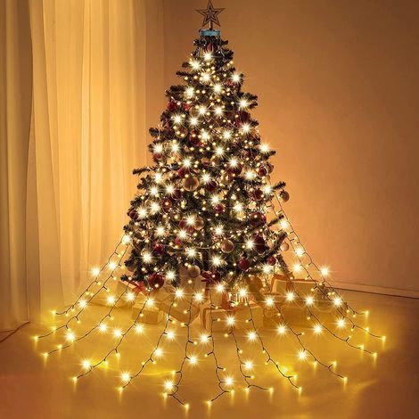 16 luci a stringa per alberi, 400 luci LED per albero, altezza 2 m, 8 modalità, festa di Natale, bianco caldo (1/5)