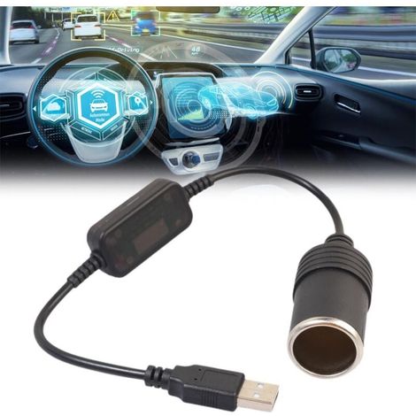 Schwarzes USB-auf-Zigarettenanzünder-Netzadapterkabel, 5 V auf 12 V Buchsensockel, Schwarz (1/5)